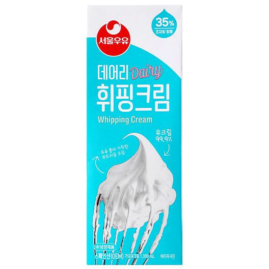 서울우유 데어리 동물성 휘핑크림 1000ml 제조원 RPC 리치코리아